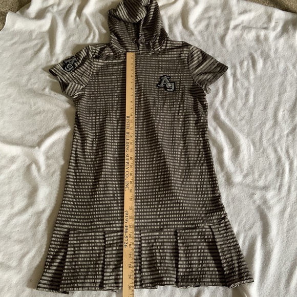 LALA C GOLF DRESS. XL SEERSUCKER GRAY CHARCOAL MINI DRESS W/HOOD & short sleeves - Picture 9 of 11